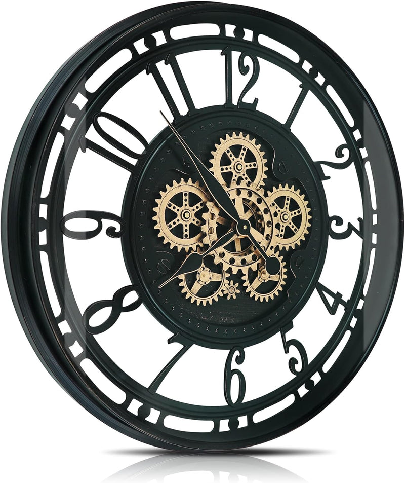 Real Moving Gears Wall Clock Large Modern Metal
