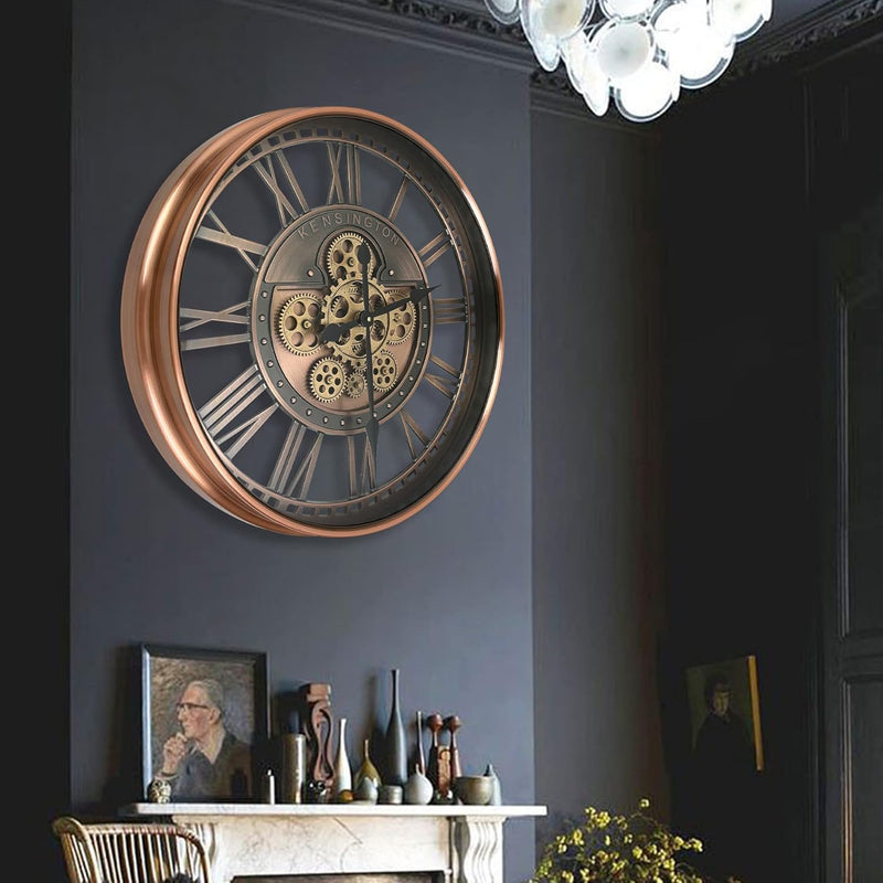 Real Moving Gears Wall Clock Large Modern Metal