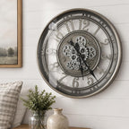 Real Moving Gears Wall Clock Large Modern Metal
