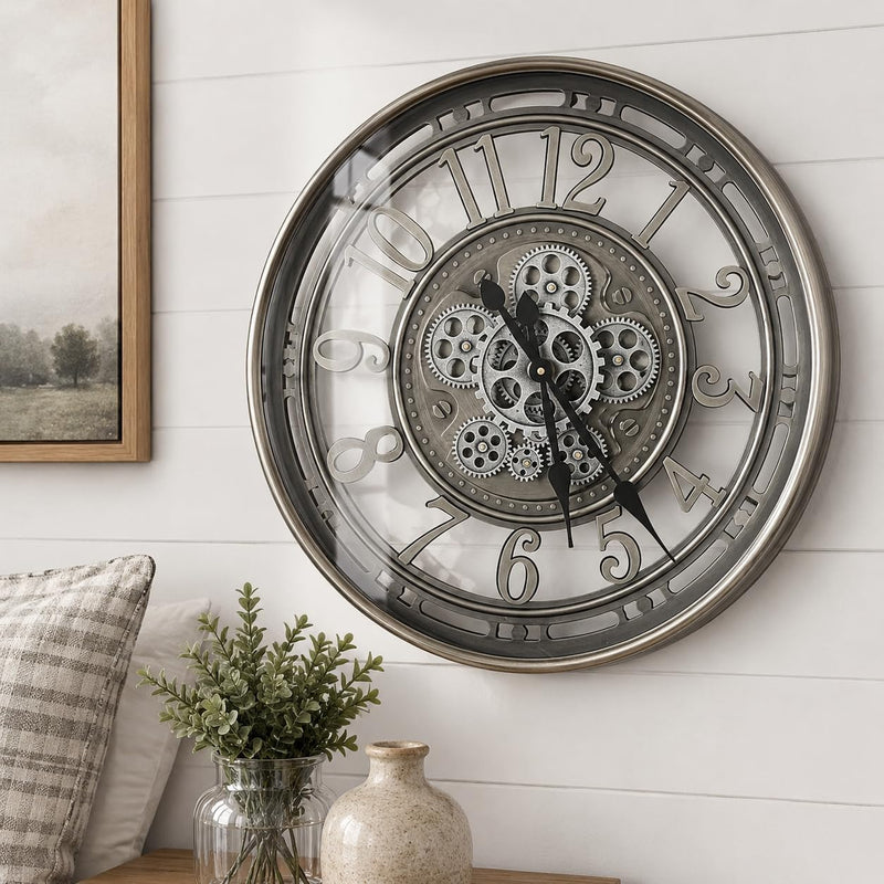 Real Moving Gears Wall Clock Large Modern Metal