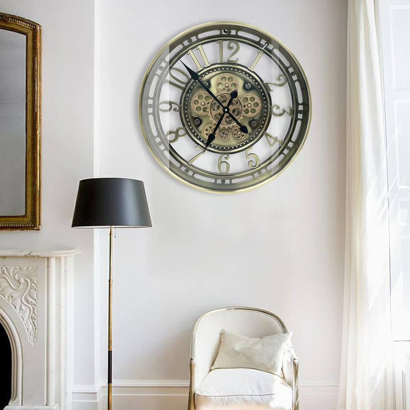 Real Moving Gears Wall Clock Large Modern Metal