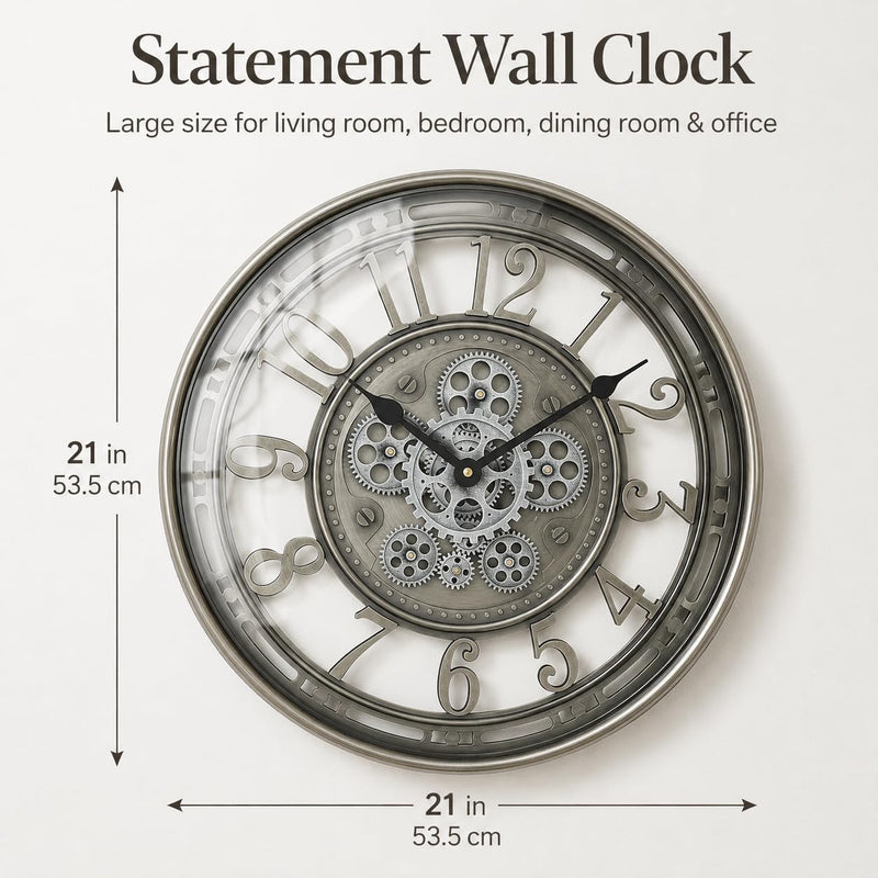 Real Moving Gears Wall Clock Large Modern Metal