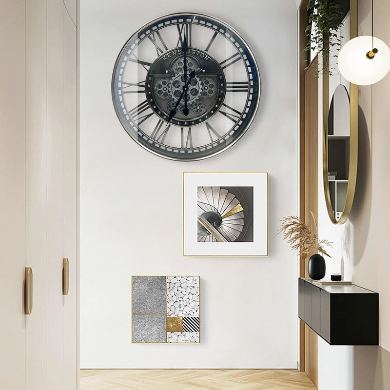 Real Moving Gears Wall Clock Large Modern Metal