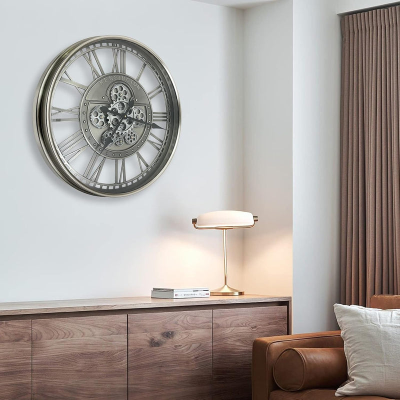 Real Moving Gears Wall Clock Large Modern Metal