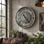 Real Moving Gears Wall Clock Large Modern Metal