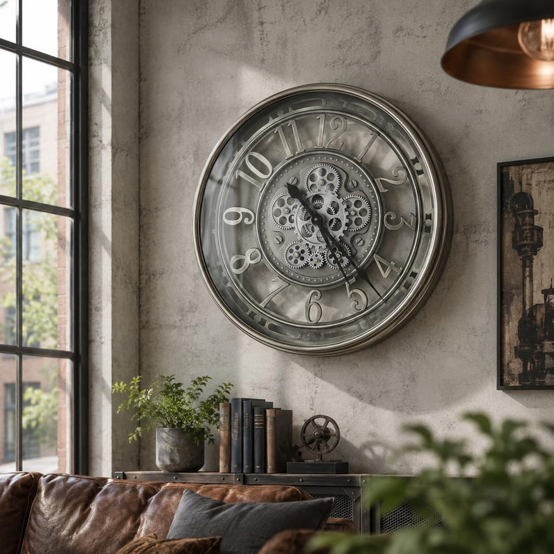 Real Moving Gears Wall Clock Large Modern Metal