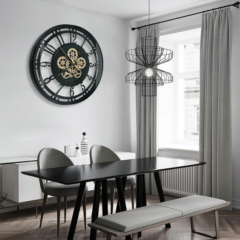 Real Moving Gears Wall Clock Large Modern Metal