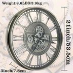 Real Moving Gears Wall Clock Large Modern Metal