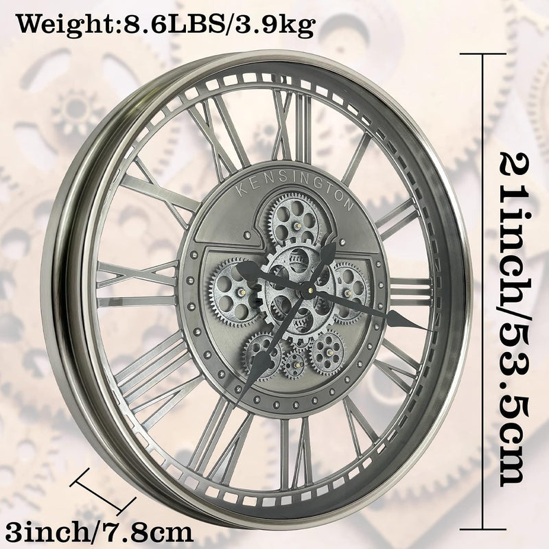 Real Moving Gears Wall Clock Large Modern Metal