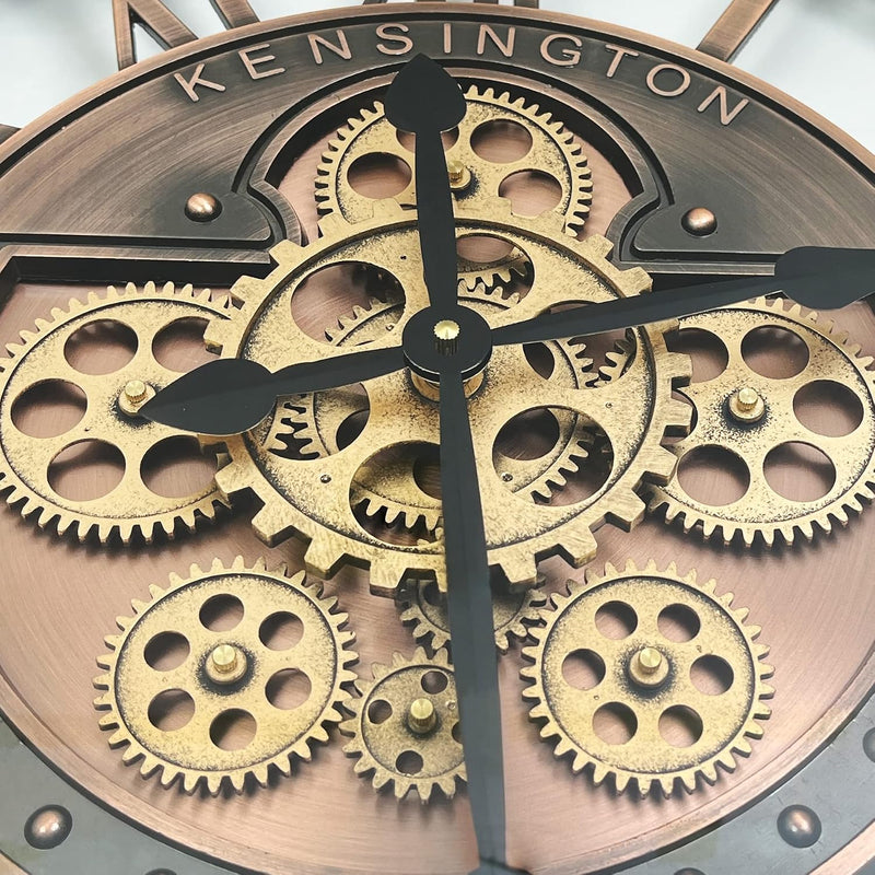Real Moving Gears Wall Clock Large Modern Metal