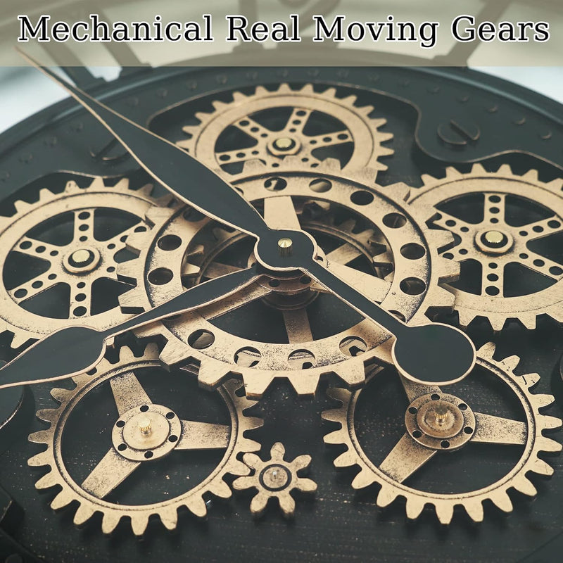 Real Moving Gears Wall Clock Large Modern Metal