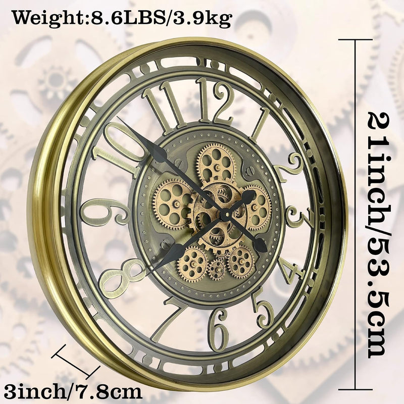 Real Moving Gears Wall Clock Large Modern Metal