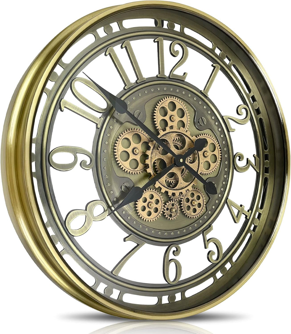 Real Moving Gears Wall Clock Large Modern Metal