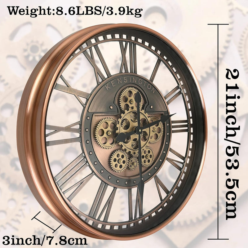 Real Moving Gears Wall Clock Large Modern Metal
