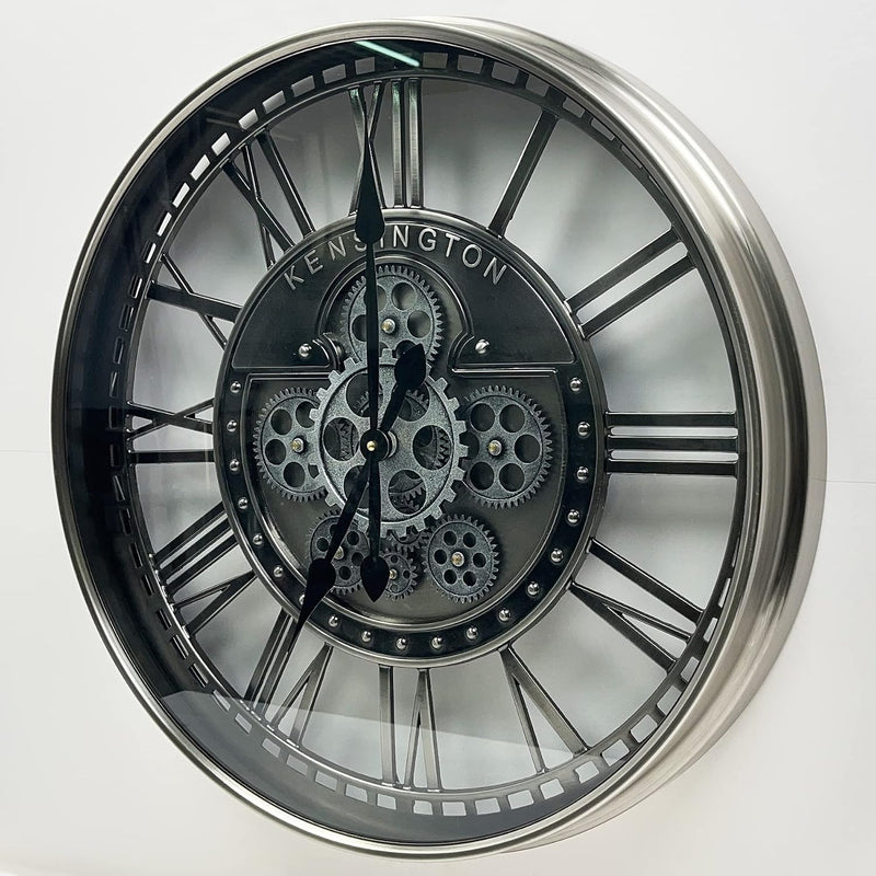 Real Moving Gears Wall Clock Large Modern Metal