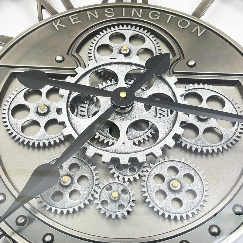 Real Moving Gears Wall Clock Large Modern Metal