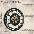 Real Moving Gears Wall Clock Large Modern Metal