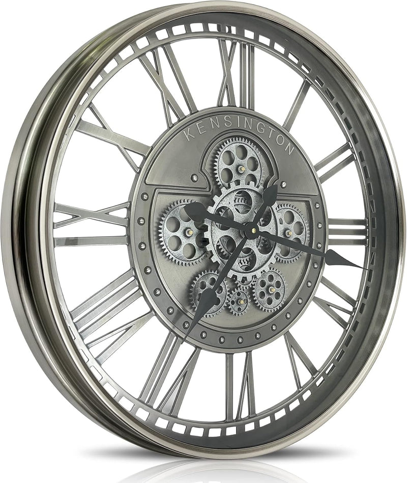 Real Moving Gears Wall Clock Large Modern Metal
