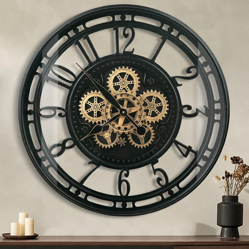 Real Moving Gears Wall Clock Large Modern Metal