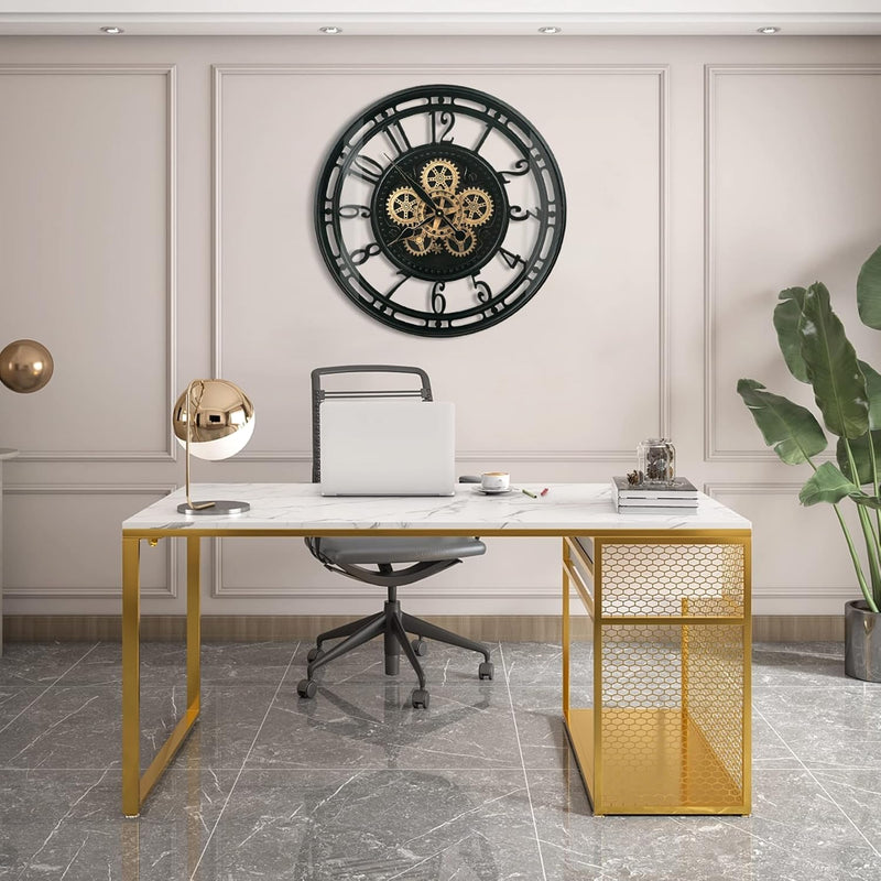 Real Moving Gears Wall Clock Large Modern Metal