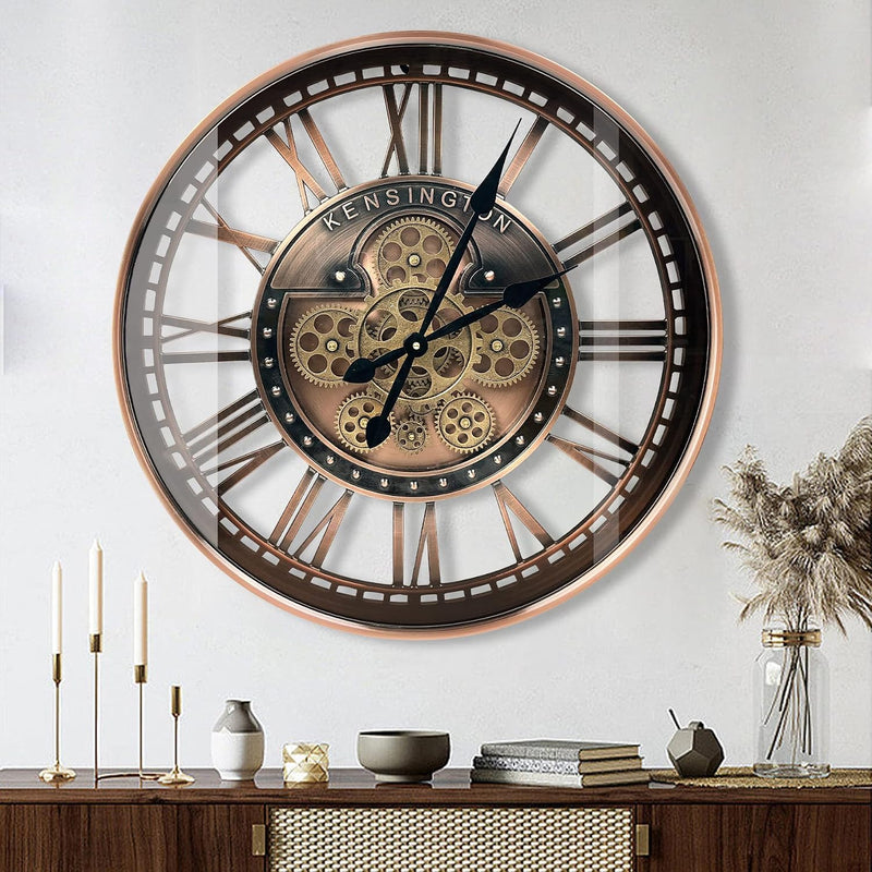 Real Moving Gears Wall Clock Large Modern Metal