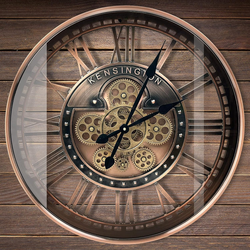 Real Moving Gears Wall Clock Large Modern Metal