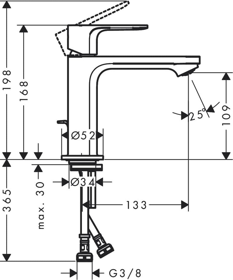 Rebris E Basin Mixer Tap 110 with Pop-Up
