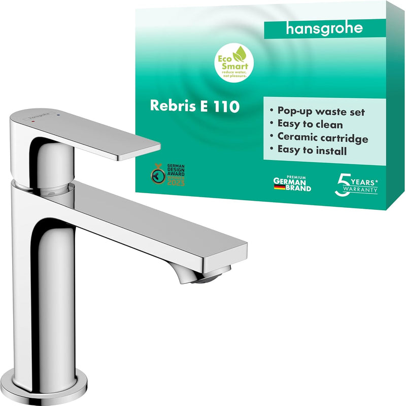 Rebris E Basin Mixer Tap 110 with Pop-Up