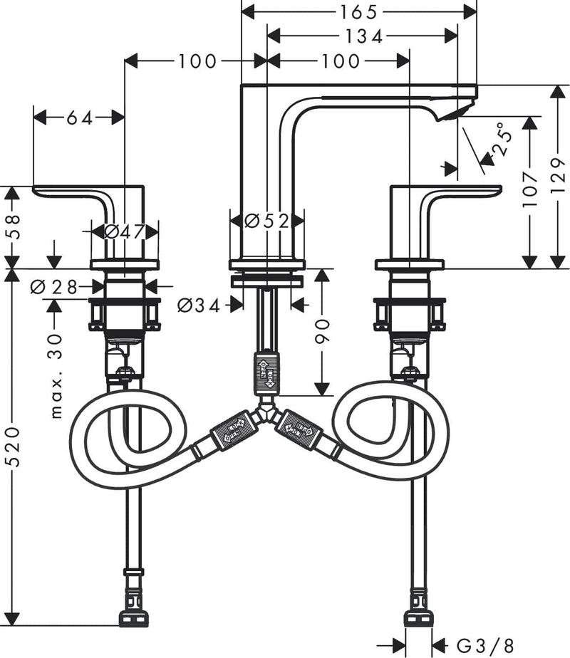 Rebris S 3-Hole Basin Mixer 110 with Pop-Up