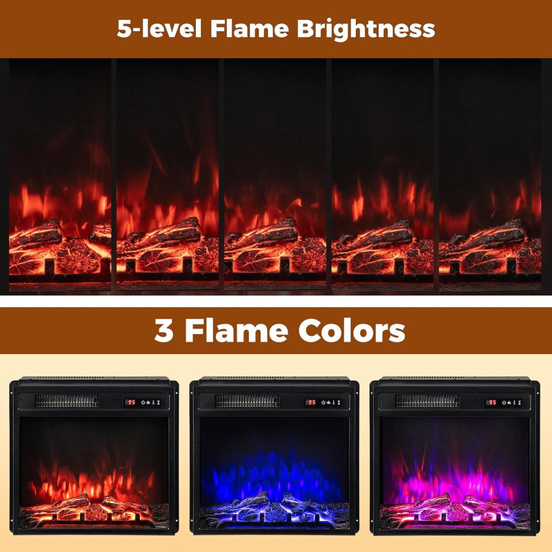 Recessed Electric Fireplace Insert Fire Heater with Flame