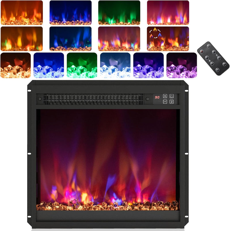 Recessed Electric Fireplace Insert Fire Heater with Flame