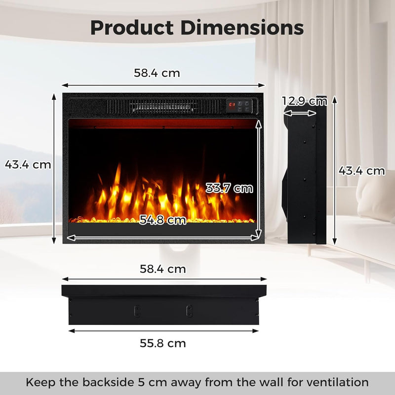 Recessed Electric Fireplace Insert Fire Heater with Flame