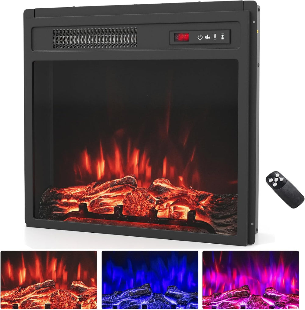 Recessed Electric Fireplace Insert Fire Heater with Flame
