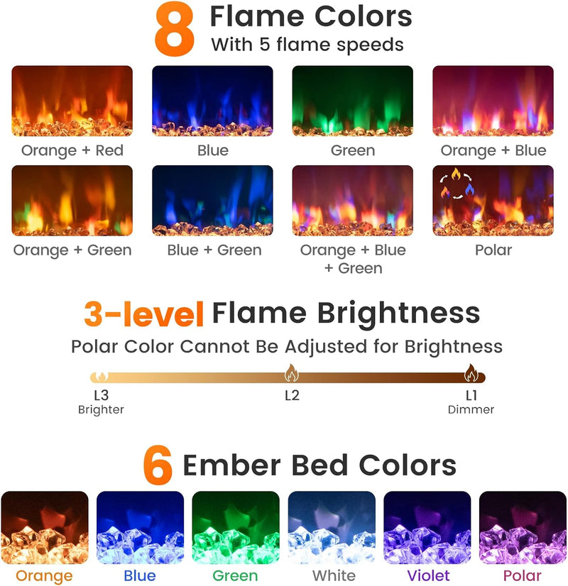 Recessed Electric Fireplace Insert Fire Heater with Flame