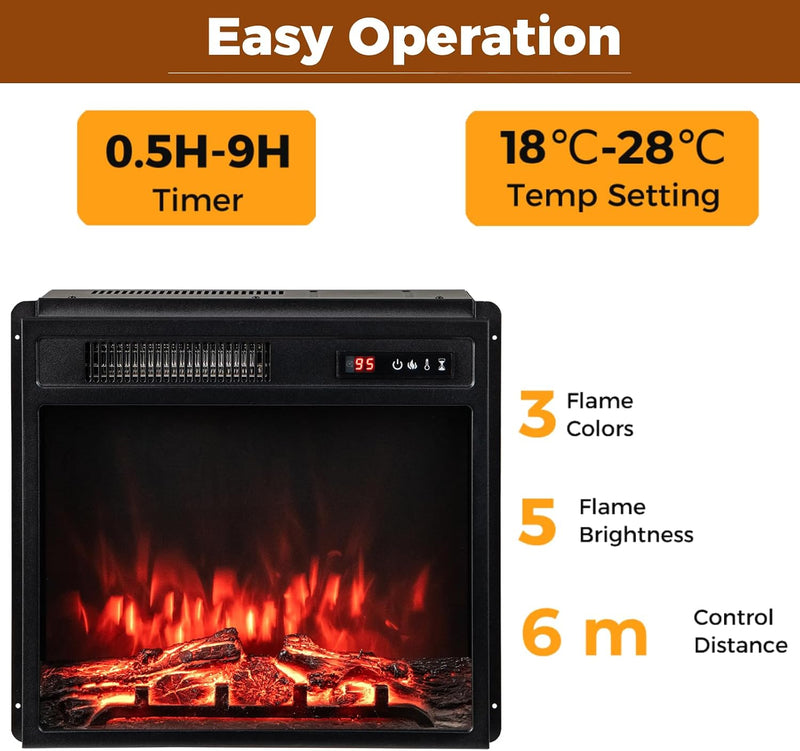 Recessed Electric Fireplace Insert Fire Heater with Flame