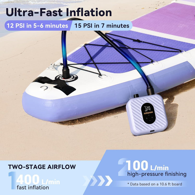 Rechargeable Paddle Board Pump 38.5WH 7 Nozzles Auto-Off