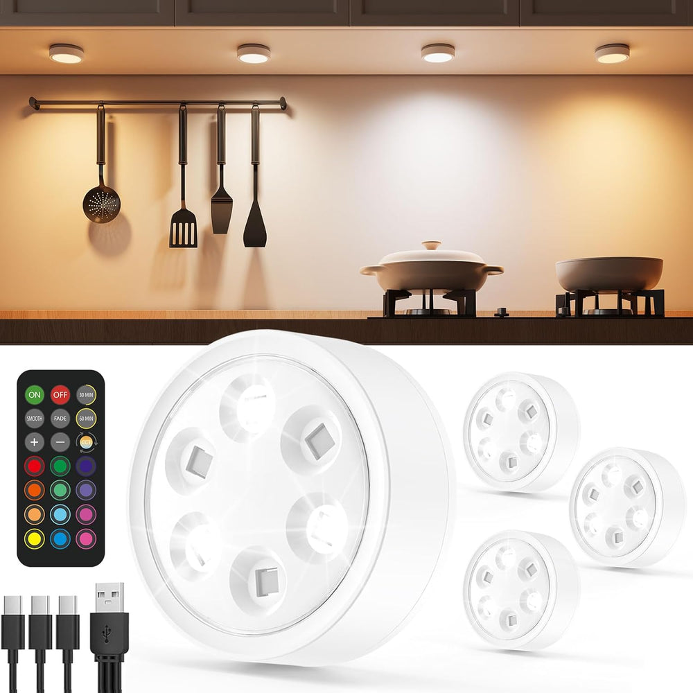 Rechargeable Puck Lights with Remote Control RGB Colored