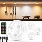 Rechargeable Puck Lights with Remote Control RGB Colored