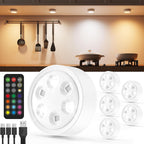 Rechargeable Puck Lights with Remote Control RGB Colored