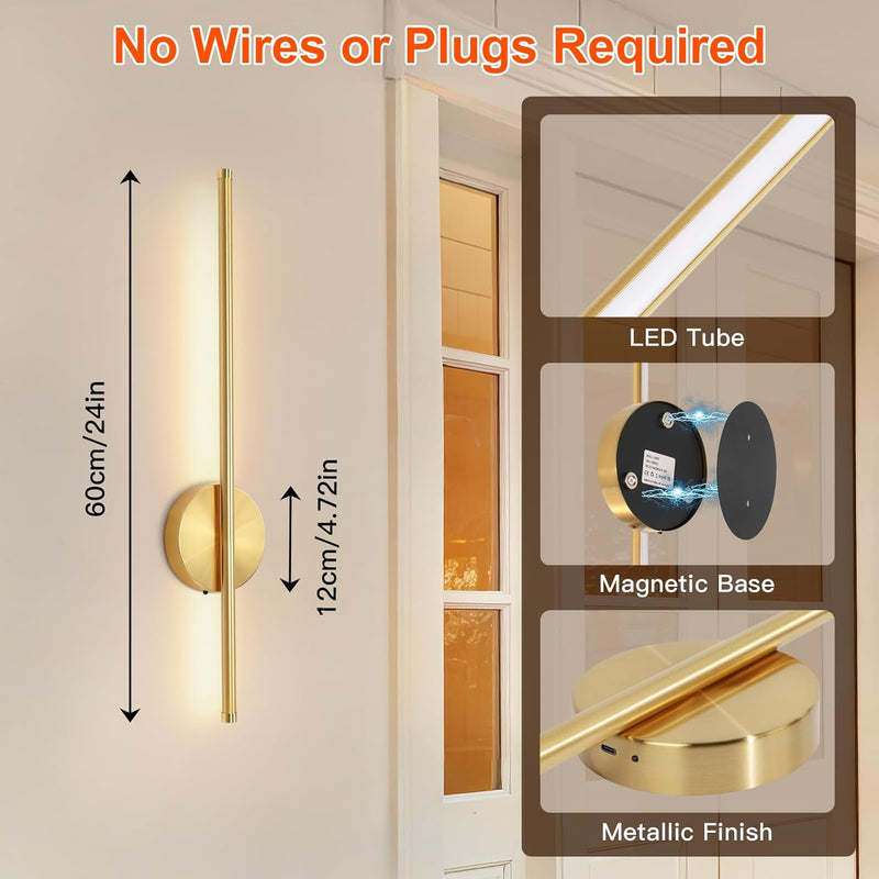 Wall Lights Rechargeable No Drilling Wireless Sconces (Set of 2)
