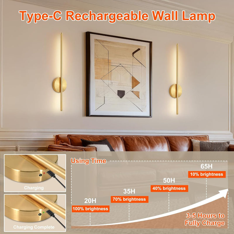 Wall Lights Rechargeable No Drilling Wireless Sconces (Set of 2)