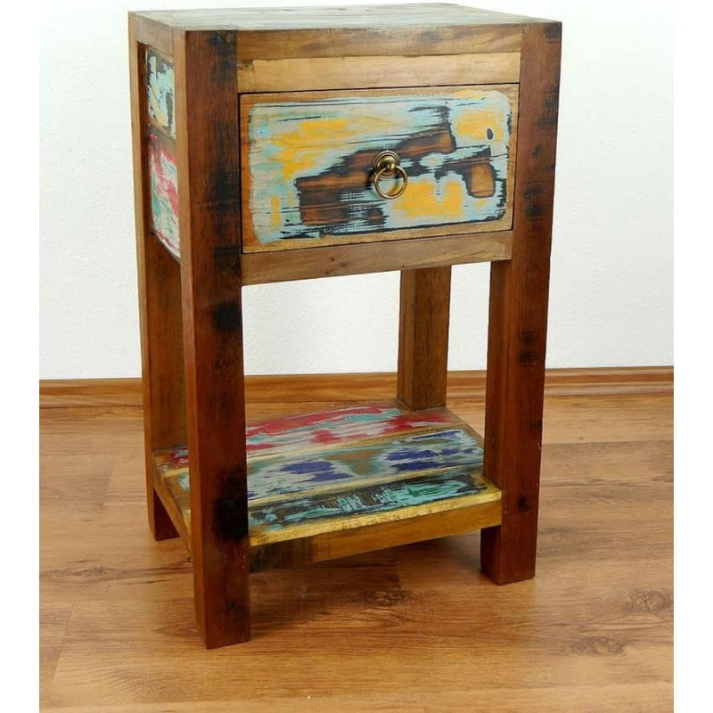Reclaimed Boat Wood Bedside Table Handmade Chest Colourful