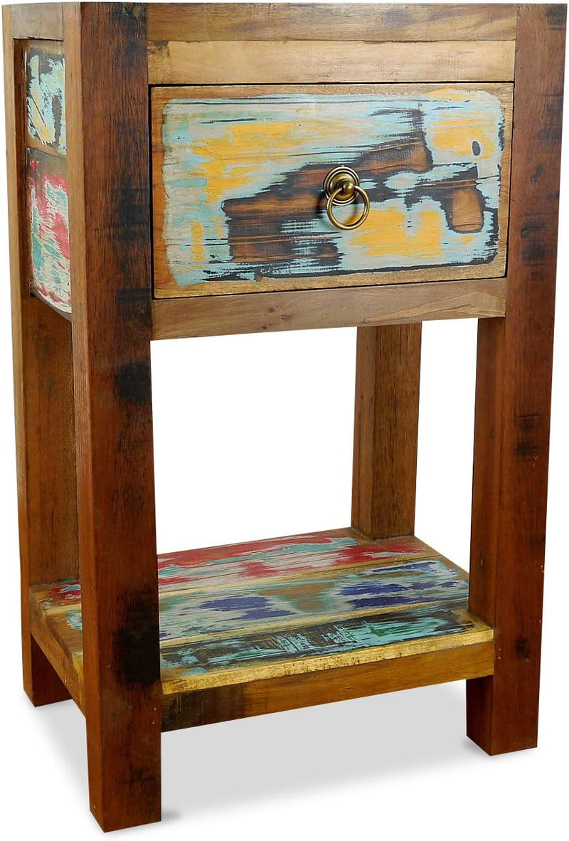 Reclaimed Boat Wood Bedside Table Handmade Chest Colourful