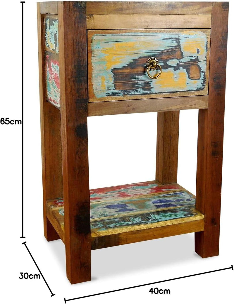 Reclaimed Boat Wood Bedside Table Handmade Chest Colourful