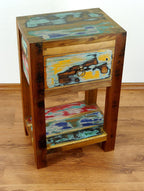 Reclaimed Boat Wood Bedside Table Handmade Chest Colourful