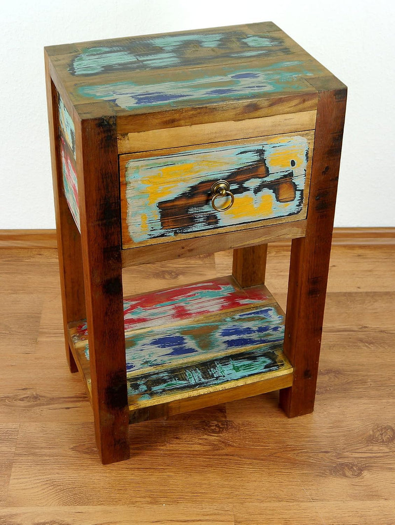 Reclaimed Boat Wood Bedside Table Handmade Chest Colourful