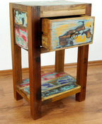 Reclaimed Boat Wood Bedside Table Handmade Chest Colourful