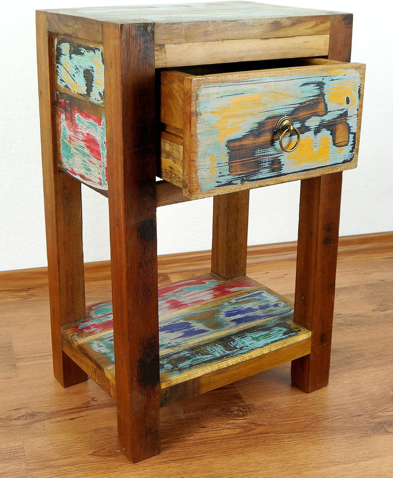 Reclaimed Boat Wood Bedside Table Handmade Chest Colourful