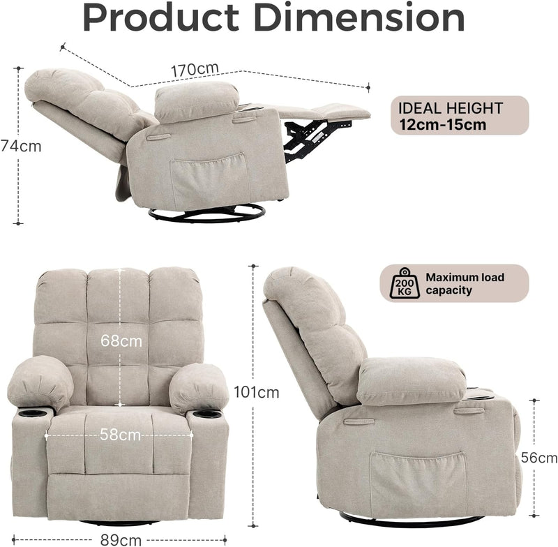 Recliner Chair Reclining Armchair Padded Seat Single Sofa