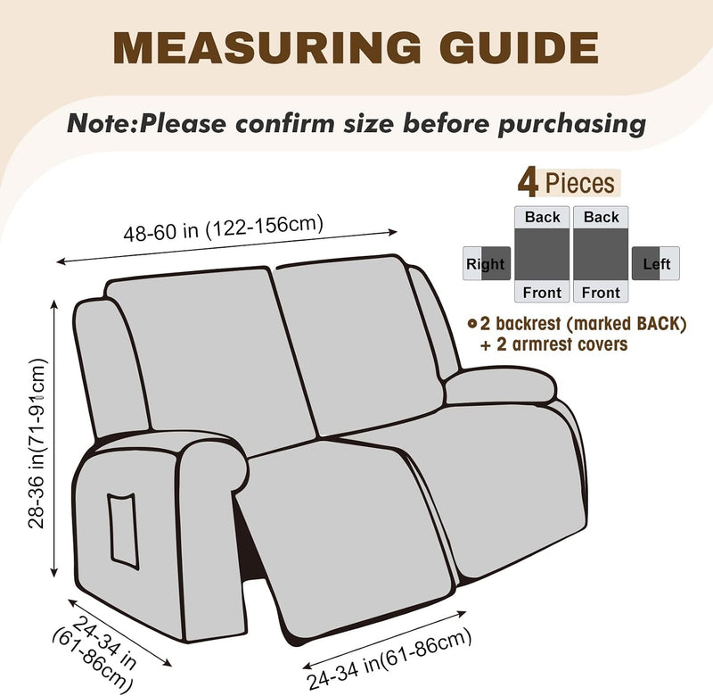 Recliner Loveseat Cover 4 Pieces Waterproof Stretch Sofa